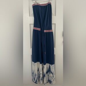 Gypsy 05 Silk Strapless Maxi Dress Navy Tie Dye